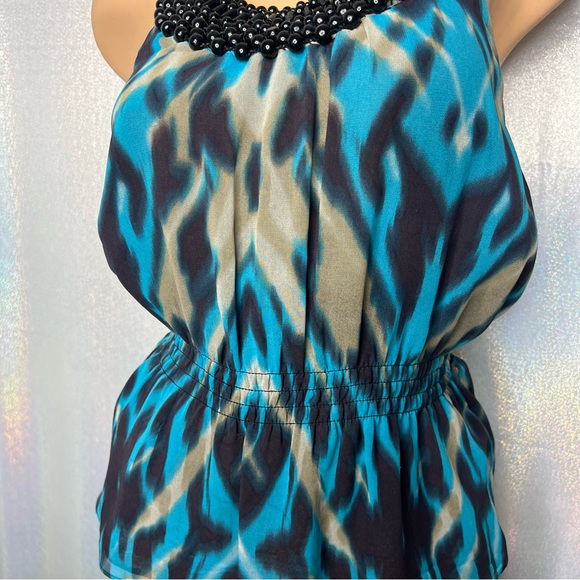 Bebe top blouse tank halter beaded neckline blue cream black belted y2k cute - Picture 4 of 11